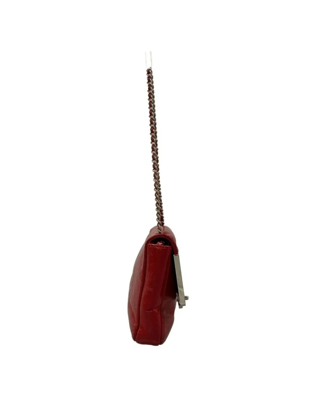 Chanel Shoulder Bag Red Silver Chain Leather